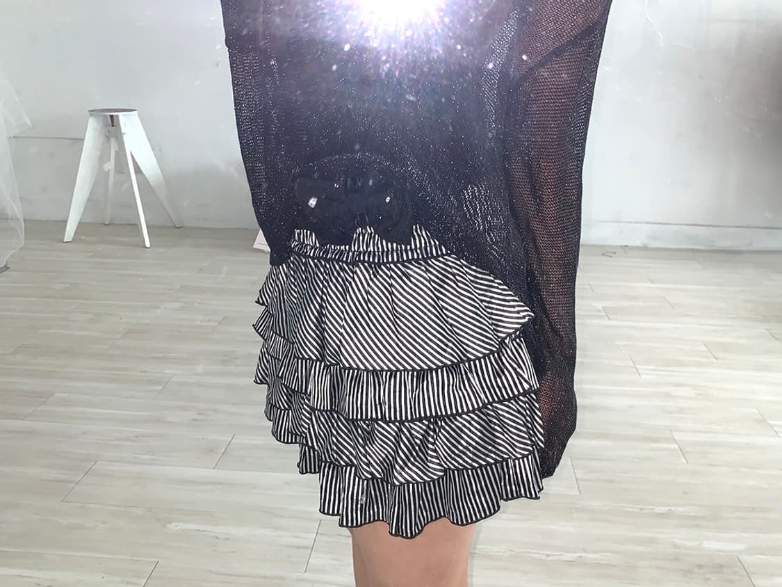 Striped satin tiered mini skirt + ribbon 상품이미지3