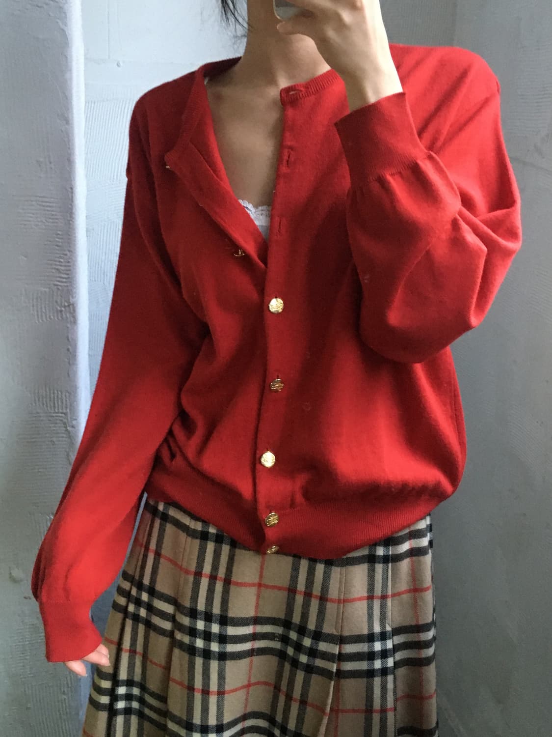 Burberry 버버리 레드 금장 버튼 울 가디건 상품이미지1