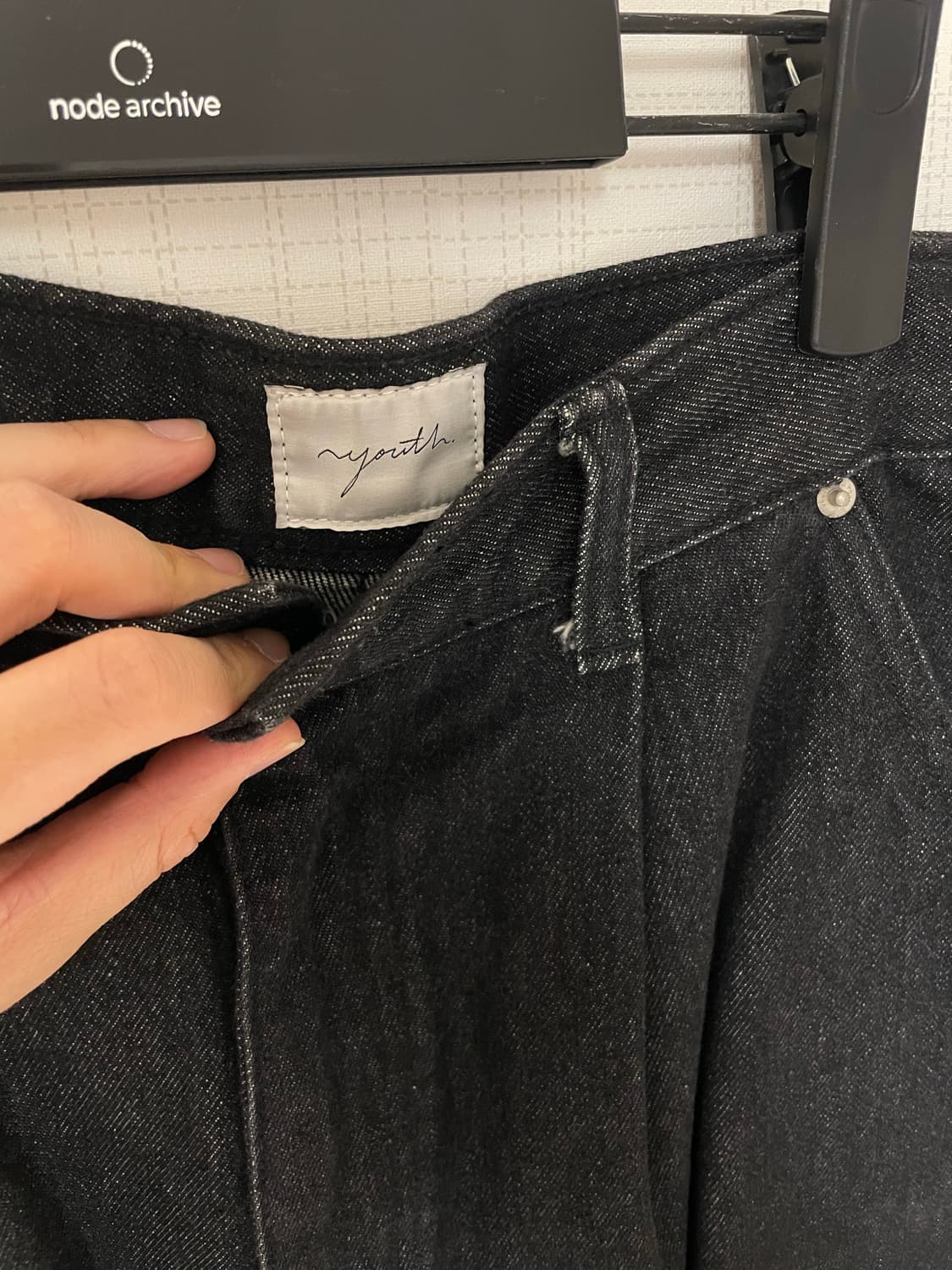 유스 와이드 하프 데님 팬츠 (Washed Black) 상품이미지5