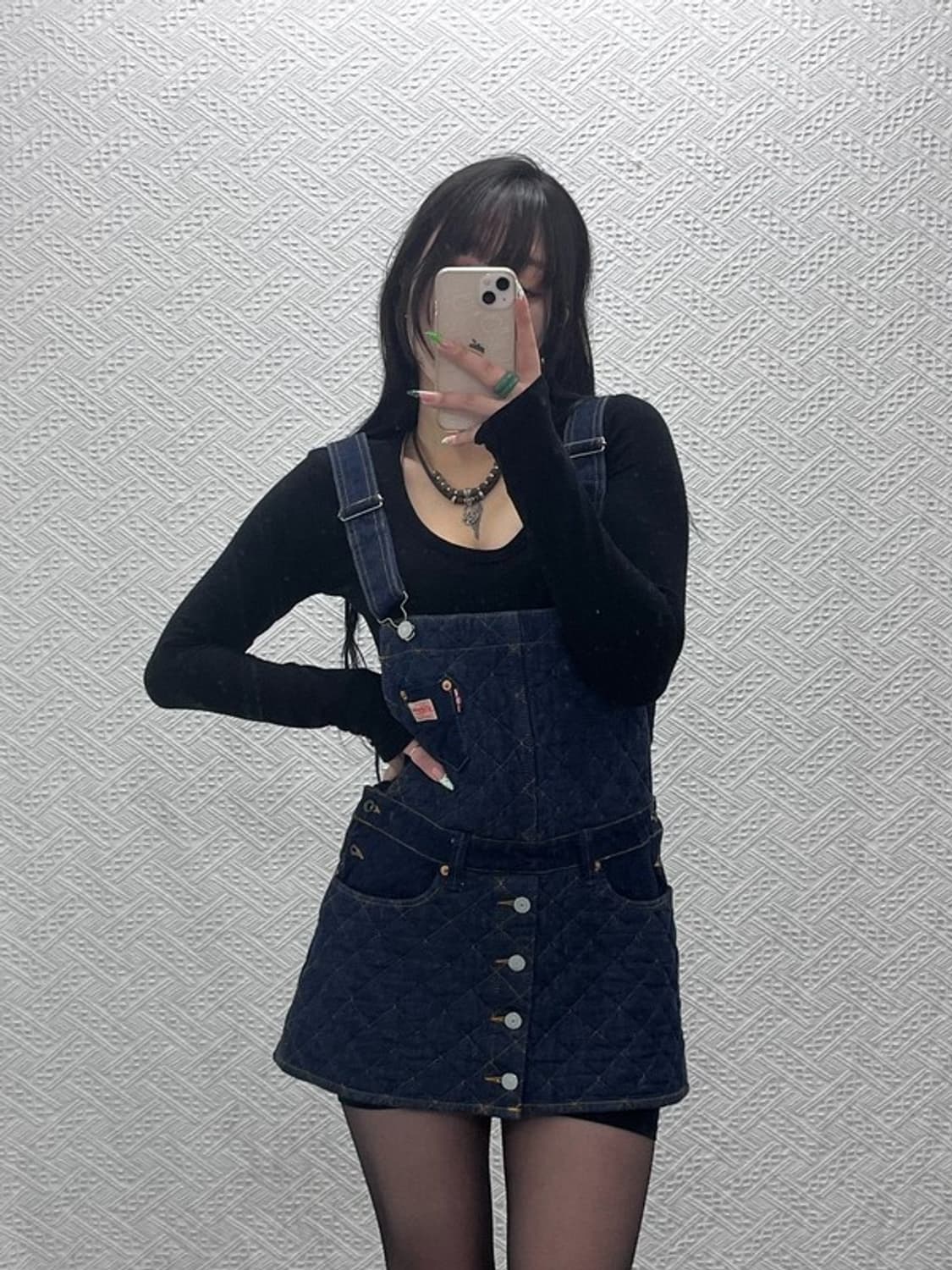 RNA 빈티지 레트로 키치 퀄팅 데님 멜빵 미니 원피스 M C08947 상품이미지2