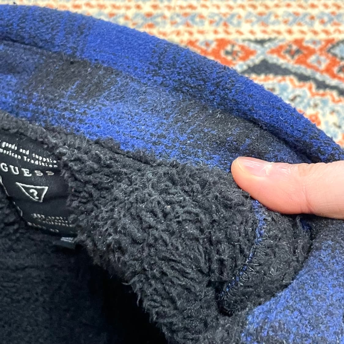 게스 블루 체크 포켓 플리스 셔츠 여성S 상품이미지5