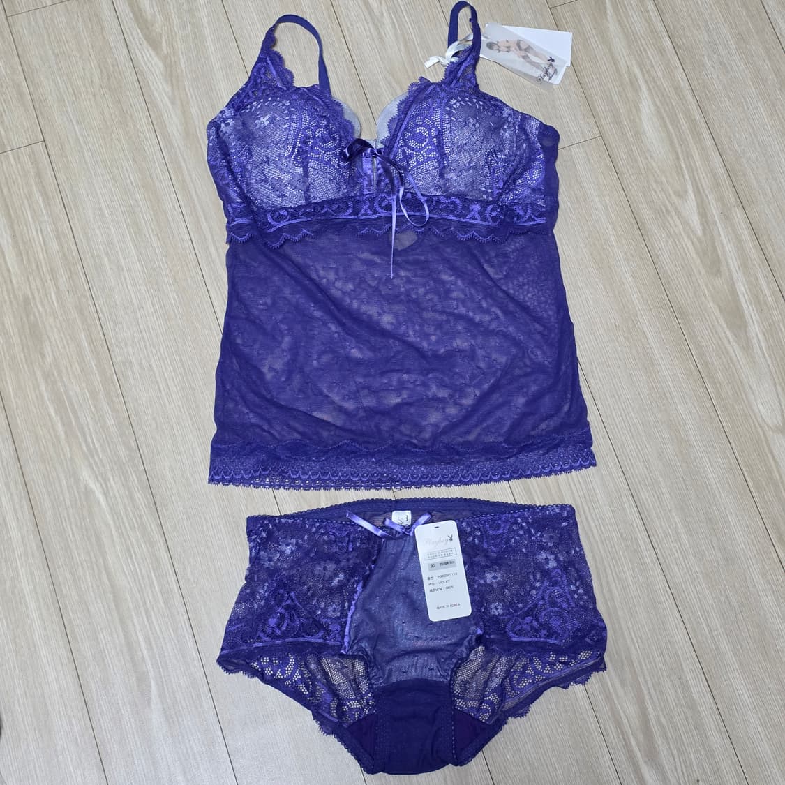 PLAYBOY) 퍼플 빈티지 레이스 란제리 속옷세트 상품이미지2