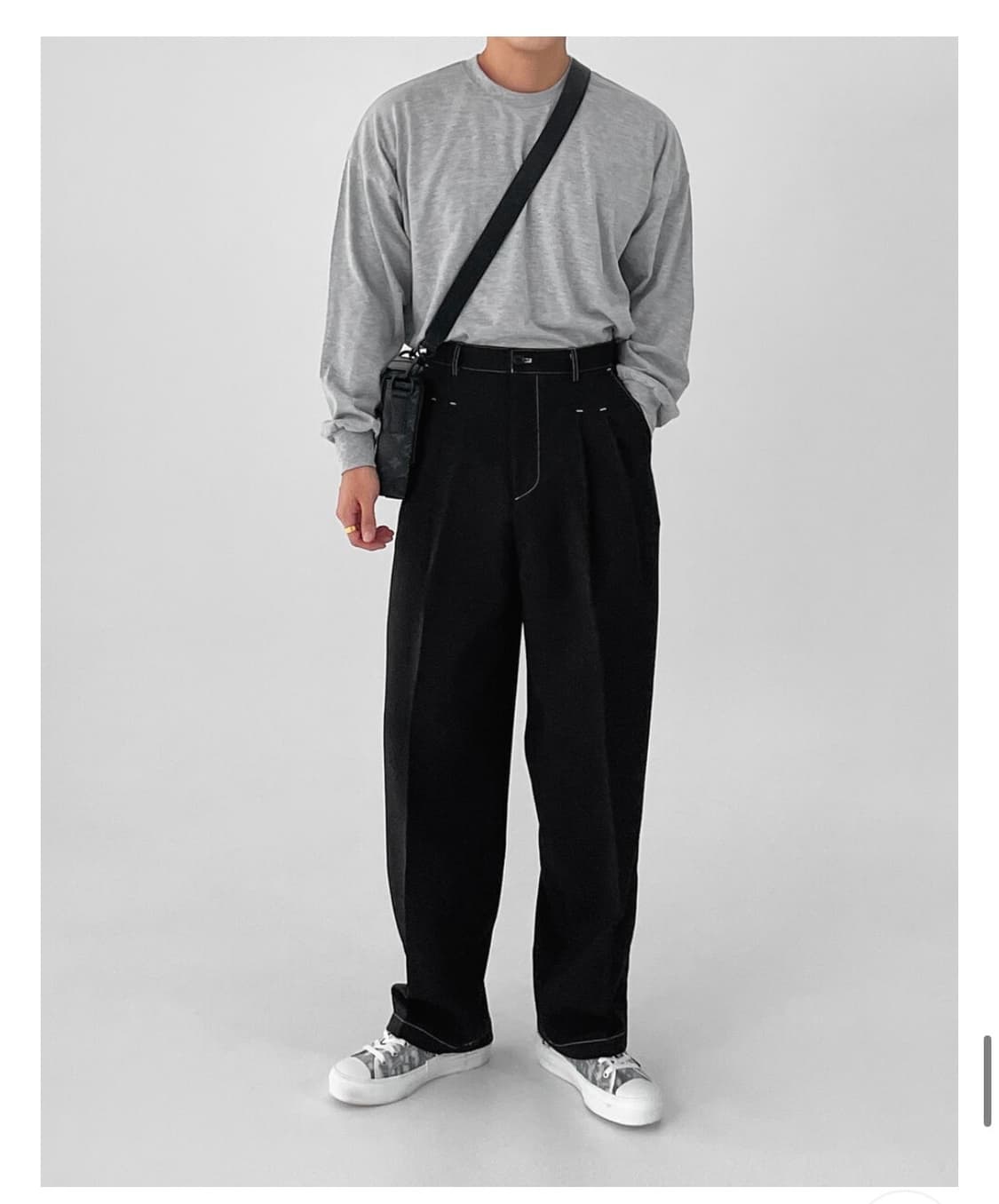 투턱 와이드 스티치 슬랙스 블랙(m) 상품이미지1