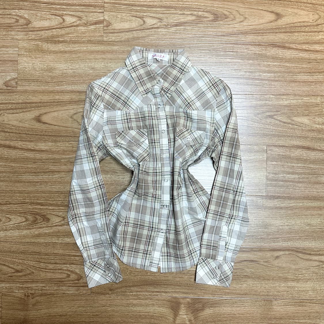 빈티지 딸기 초코 핑크 브라운 체크 레터링 셔츠 히메갸루 로걀 라떼 고딕 상품이미지1