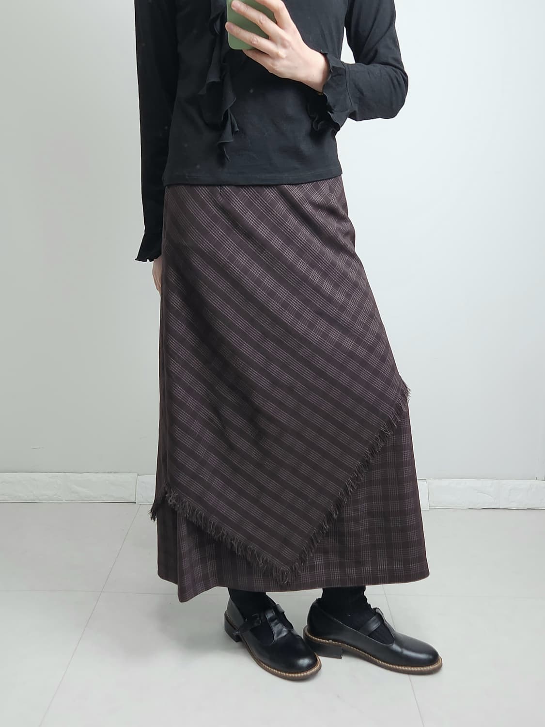 체크 수술 롱 스커트 상품이미지4