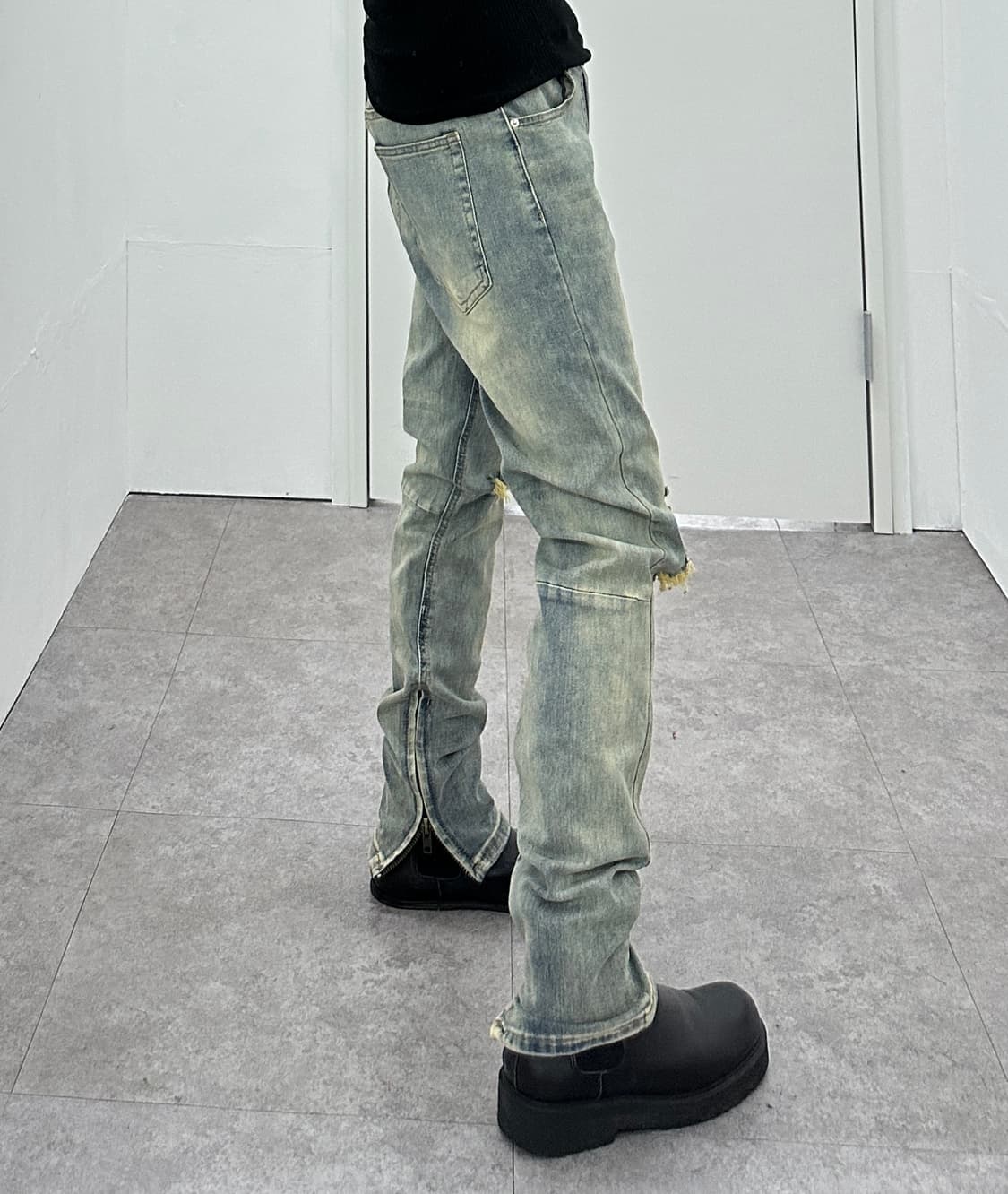 Vintage yellow washing destroyed jeans 상품이미지9