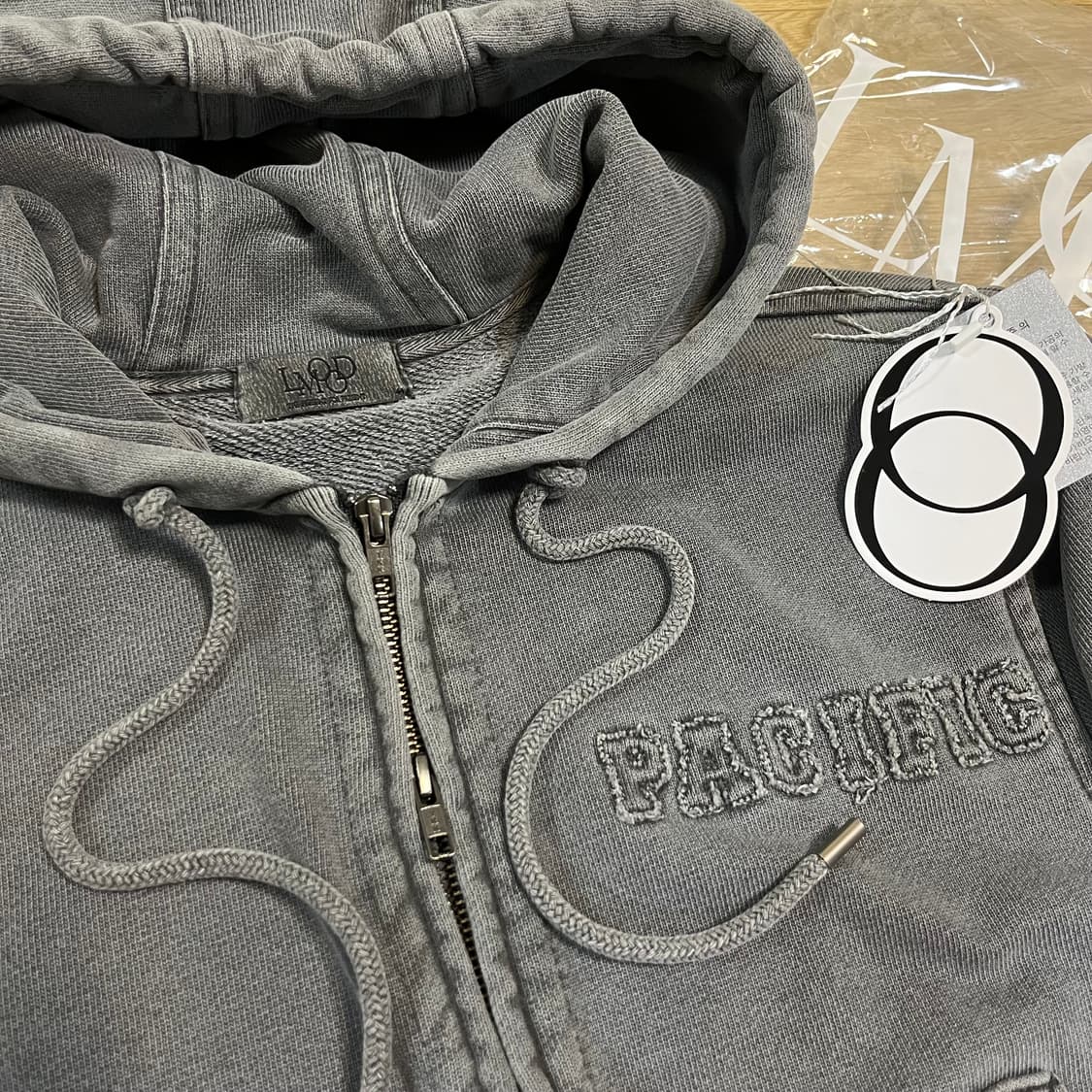 새상품44) 엘무드 LEGACY 피스 다이드 패치워크 헤비 크롭 후드집업 상품이미지4