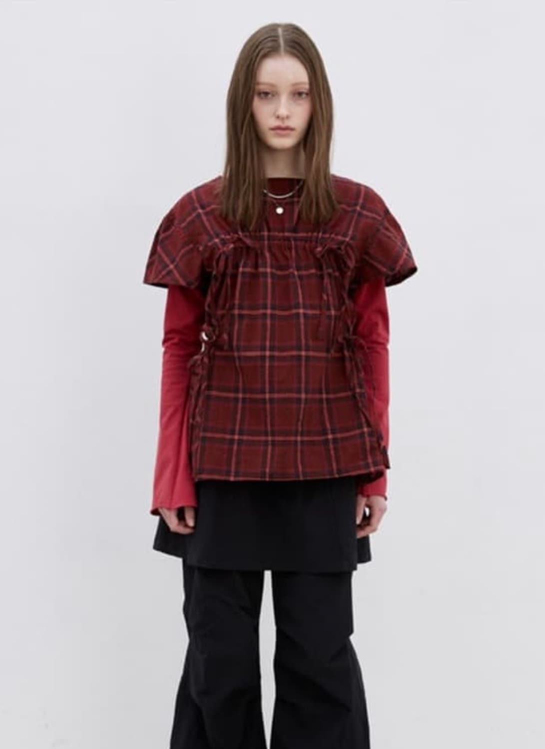 경 레드 체크 드레스 블라우스 상품이미지3