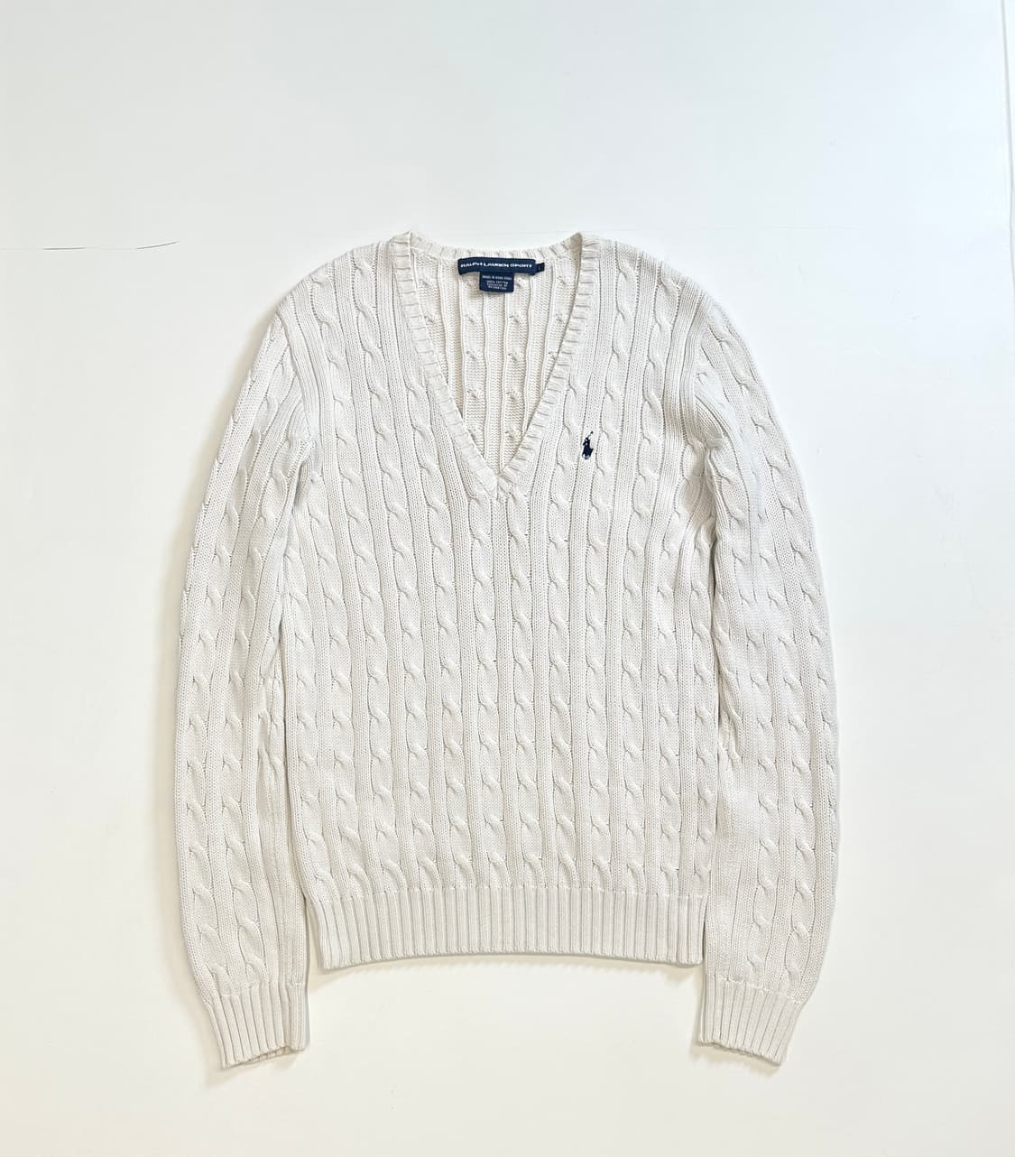 폴로랄프로렌 케이블 화이트  브이넥 니트 L 상품이미지1