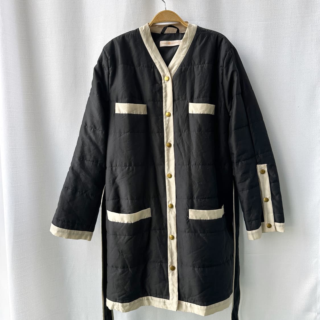 토리버치 롱 퀼팅 자켓 블랙 아이보리 L 상품이미지2