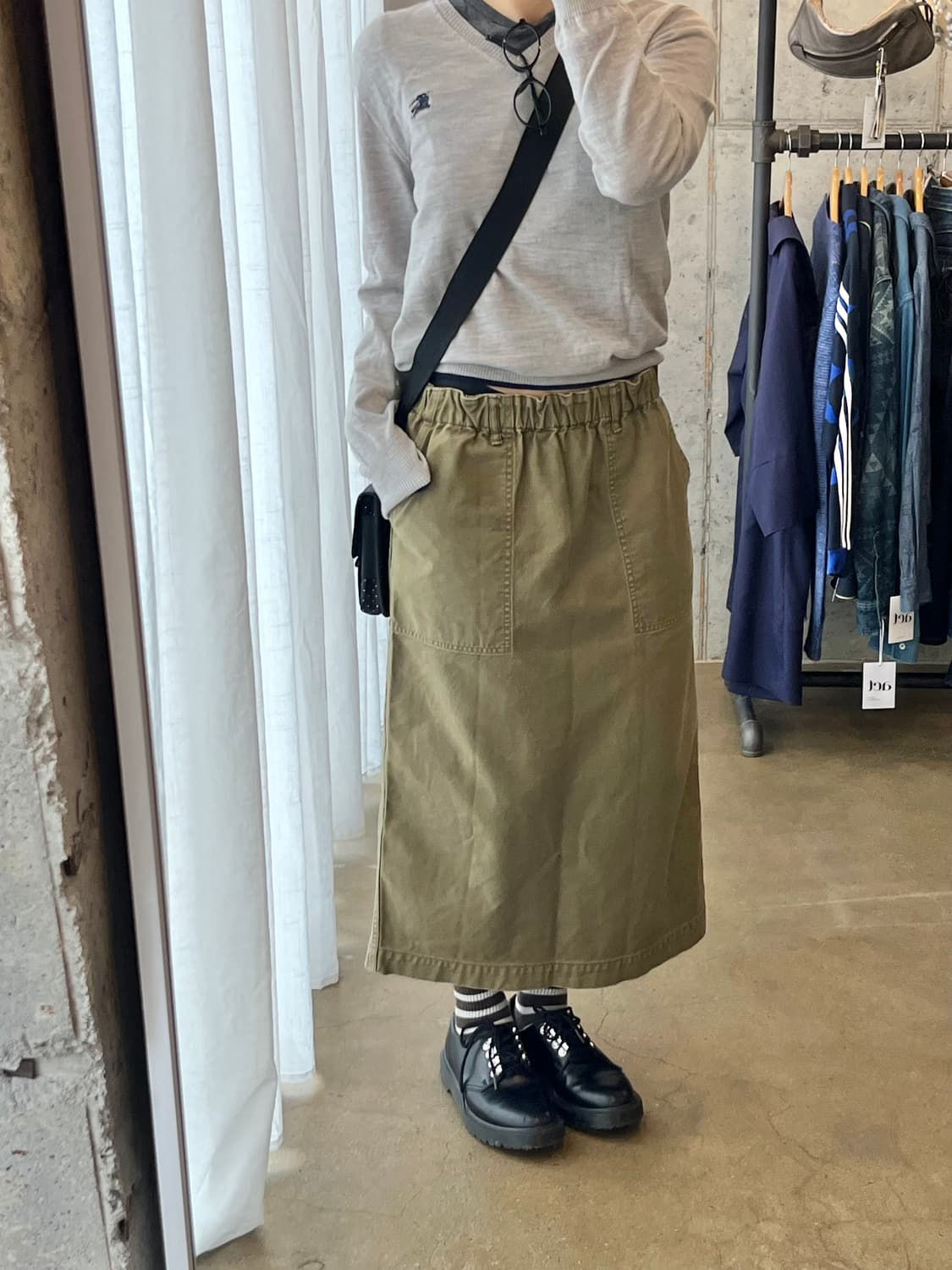 단톤 코튼 롱스커트 올리브 그린 상품이미지4