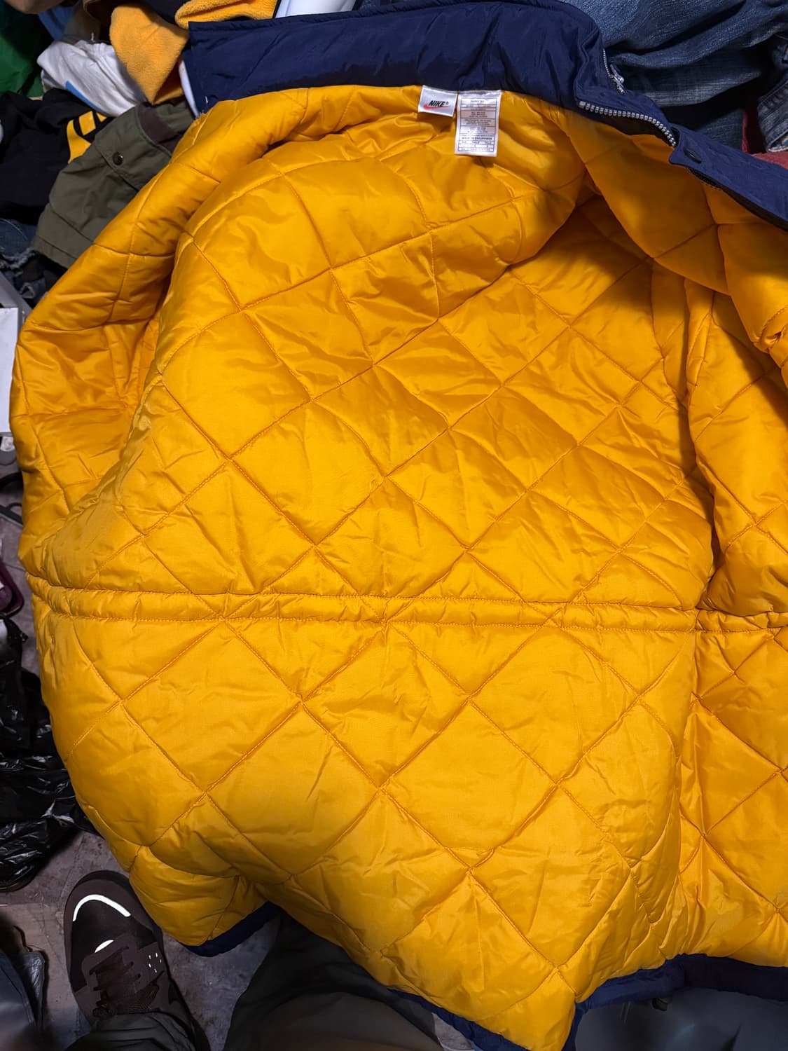 90s NIKE 나일론 퀼팅 파카 네이비/옐로우 L 상품이미지8