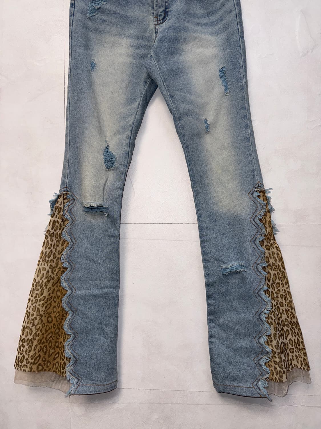 Washing denim mesh leopard details 부츠컷팬츠 상품이미지3