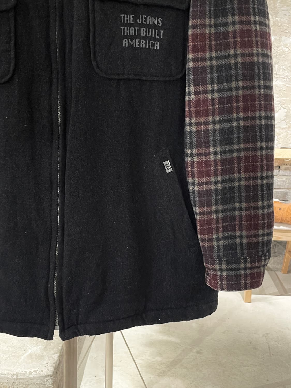 lee 블랙 체크 슬리브 울 집업 자켓 상품이미지5