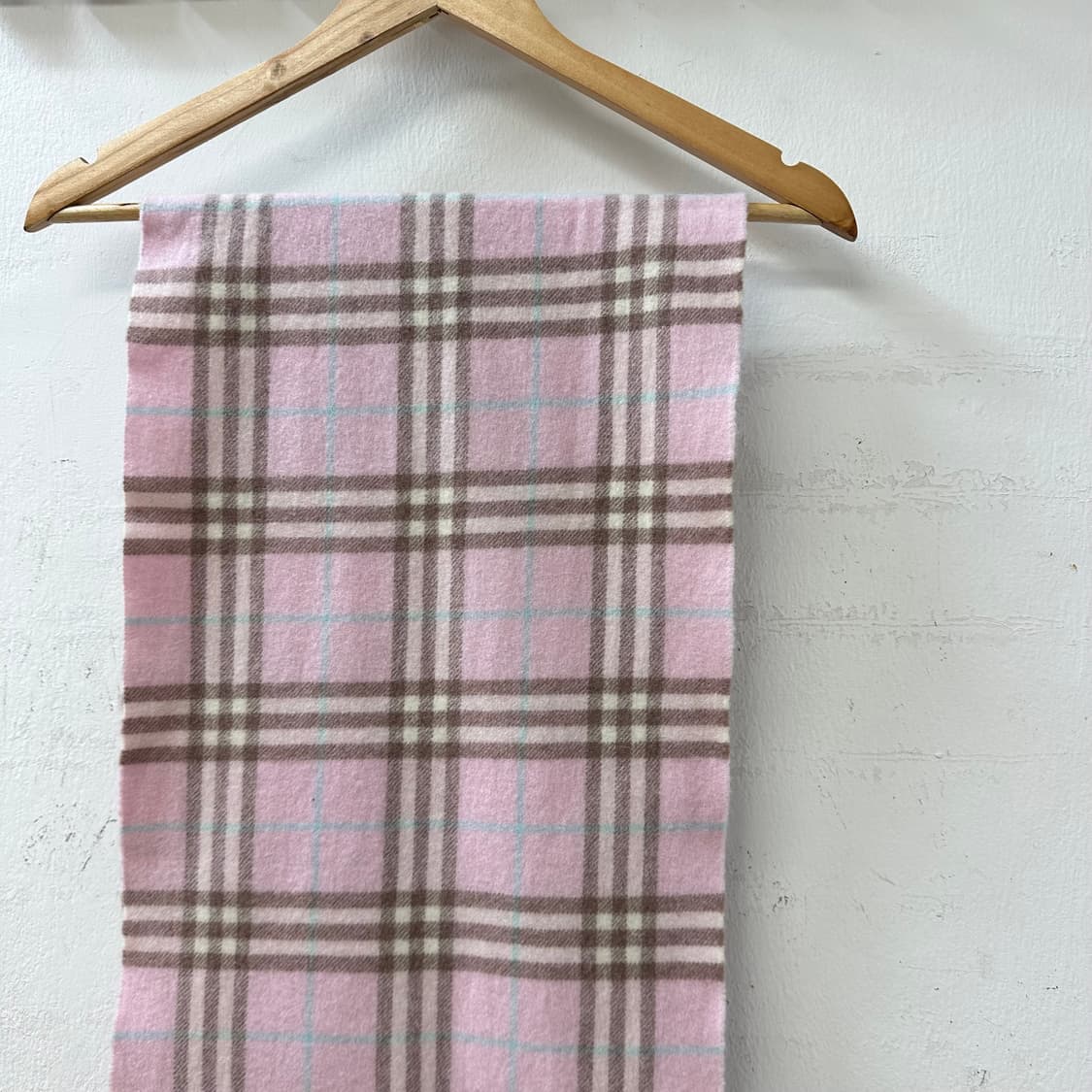 극희귀 VintageBurberry 버버리 램스울 노바체크 핑크 머플러 상품이미지6