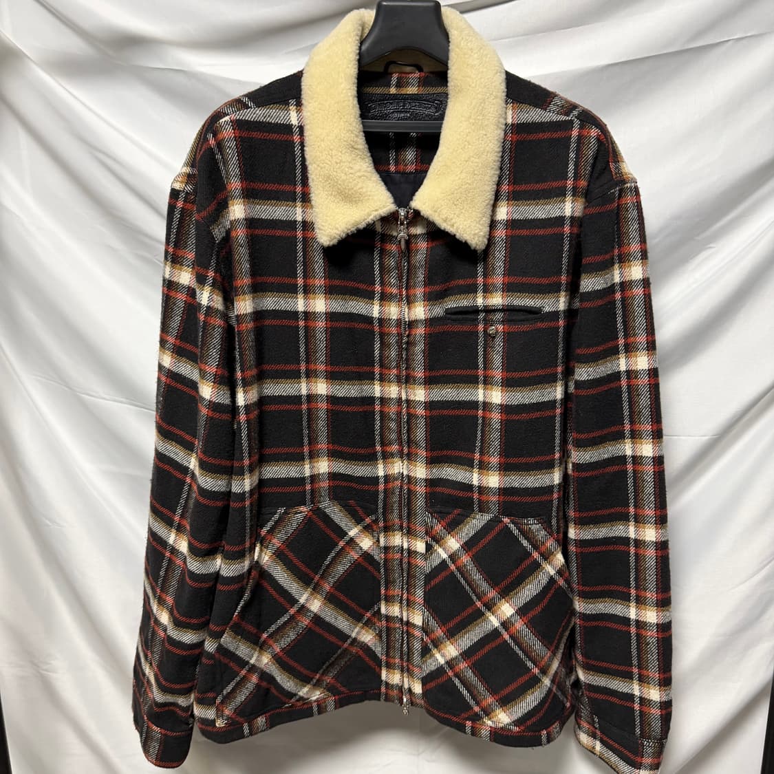 [S+급/2XL] 크롬하츠 체크 무늬 플란넬 퍼 카라 집업 자켓 상품이미지1