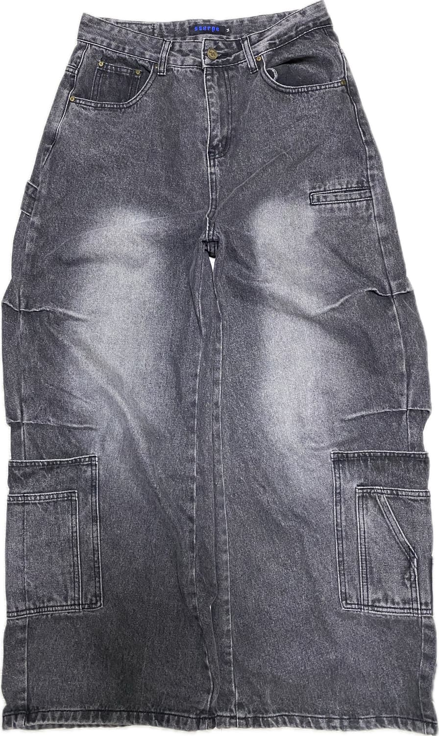 멀티 포켓 카펜터 와이드 데님 팬츠 차콜 상품이미지1