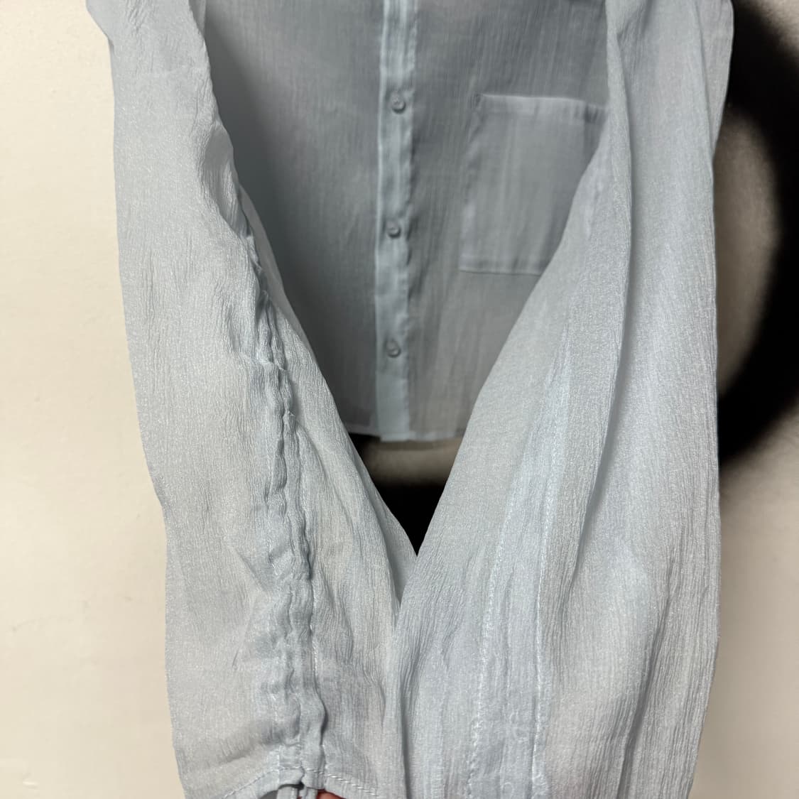 VTG 빈티지 셔링 디테일 시스루 크롭 셔츠 상품이미지5