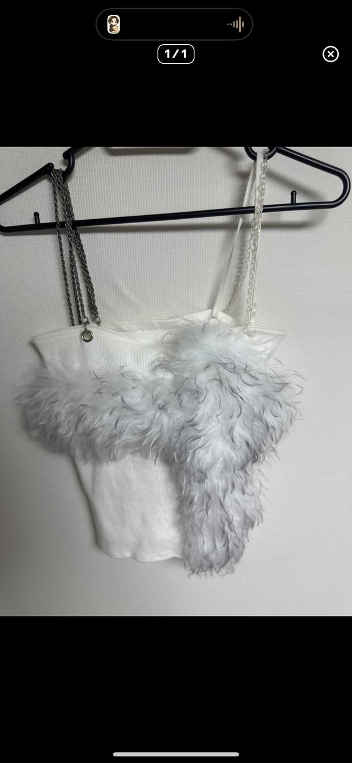 피조물 자체제작 퍼 체인 스트랩 화이트 슬리브리스 나시 튜브탑 상품이미지2