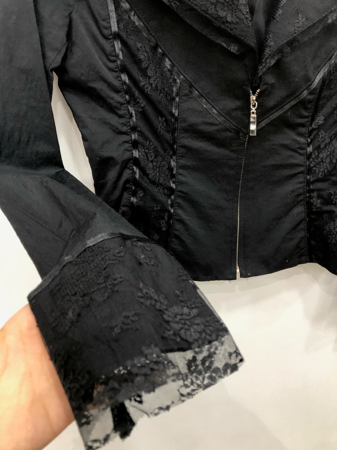 black floral jacquard lace trim jacket 상품이미지8