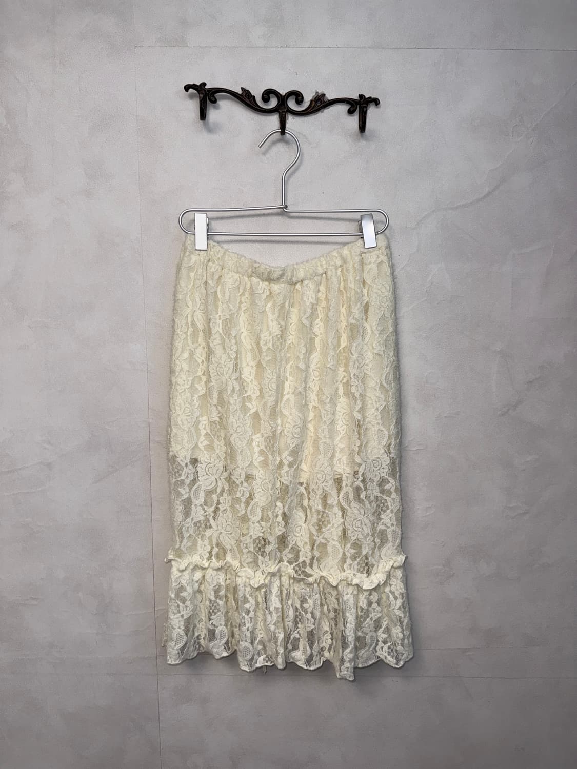 Ivory fairy floral lace shirring skirt 상품이미지3