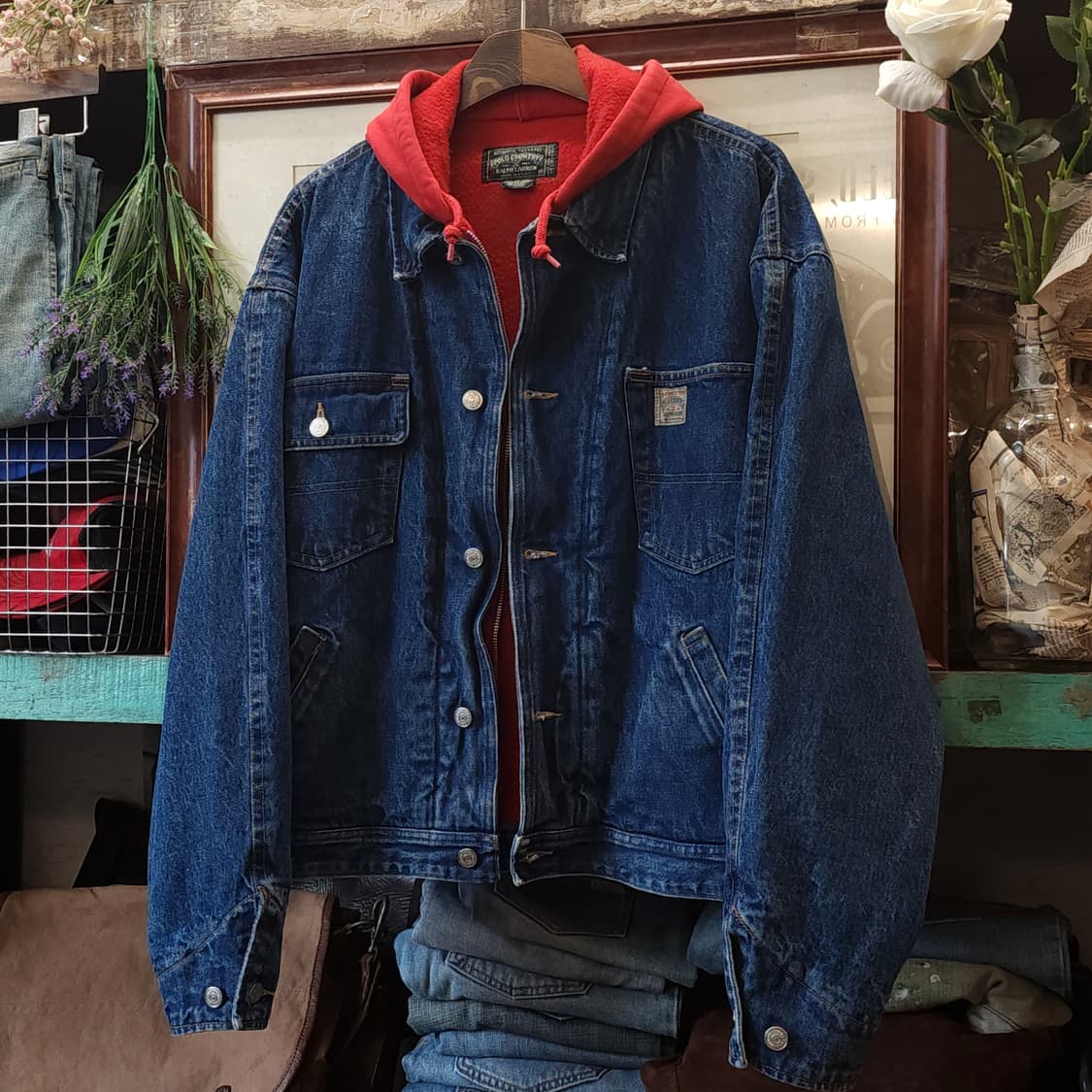 90s 폴로 컨트리 데님자켓 후드 레이어드 M 상품이미지2