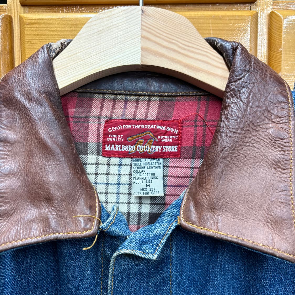 (M) 90s 말보로 레더넥 데님 자켓 상품이미지6