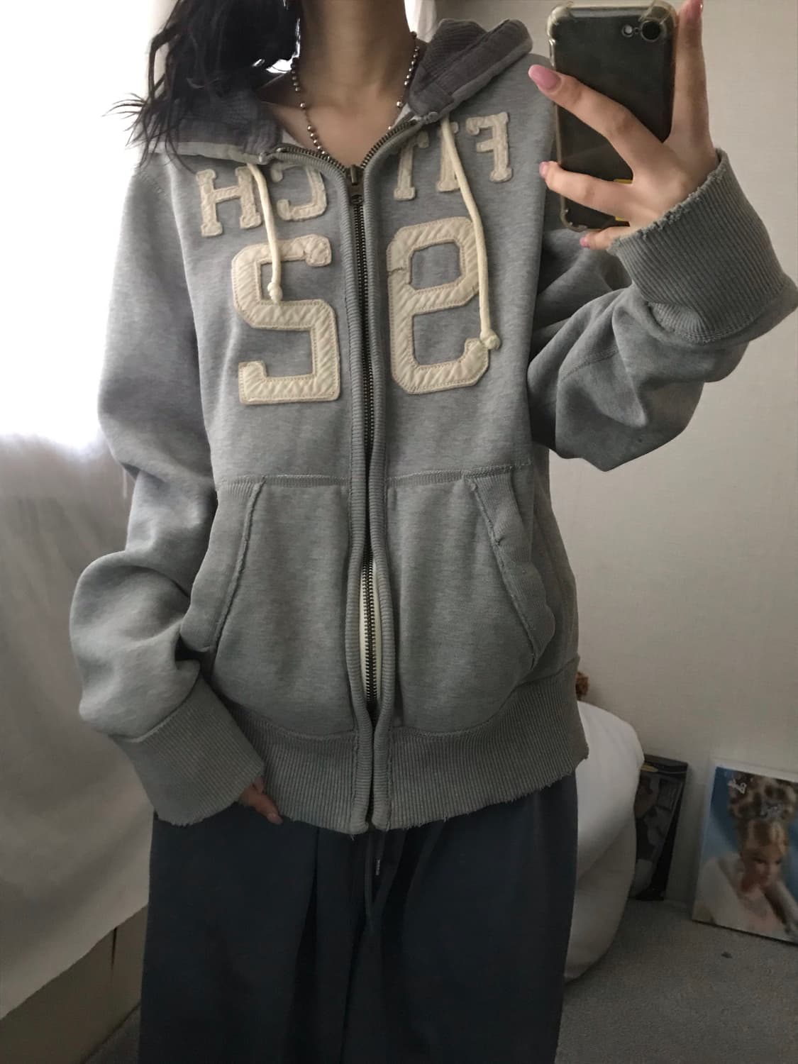 아베크롬비 그레이 빅로고 후드집업 상품이미지1