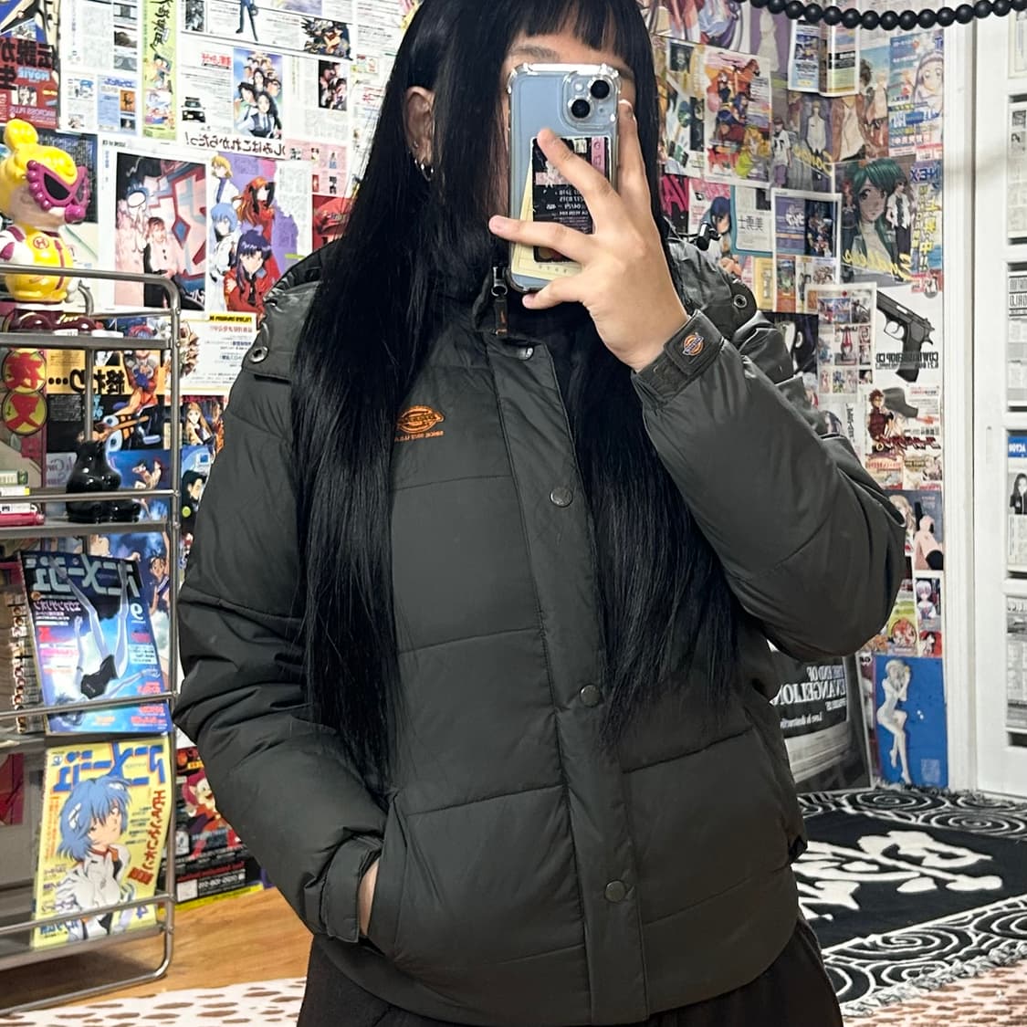 디키즈 카키그레이 미니 로고 후드 패딩 상품이미지2