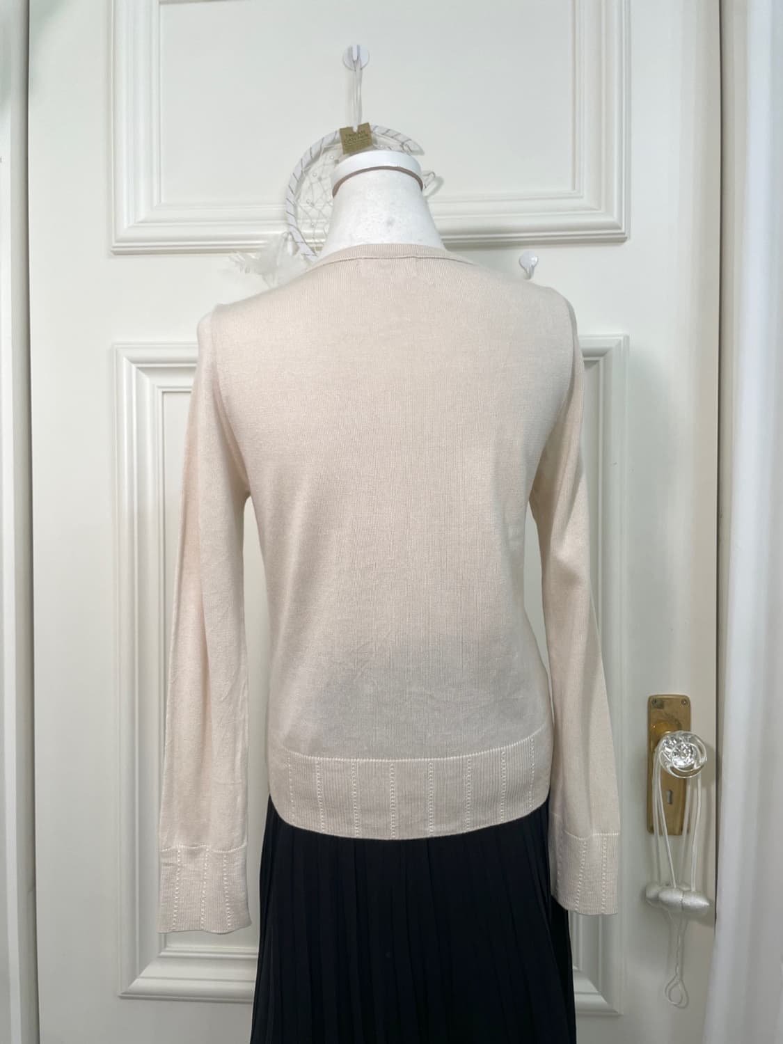 pink ivory bow crochet point knit top 상품이미지5