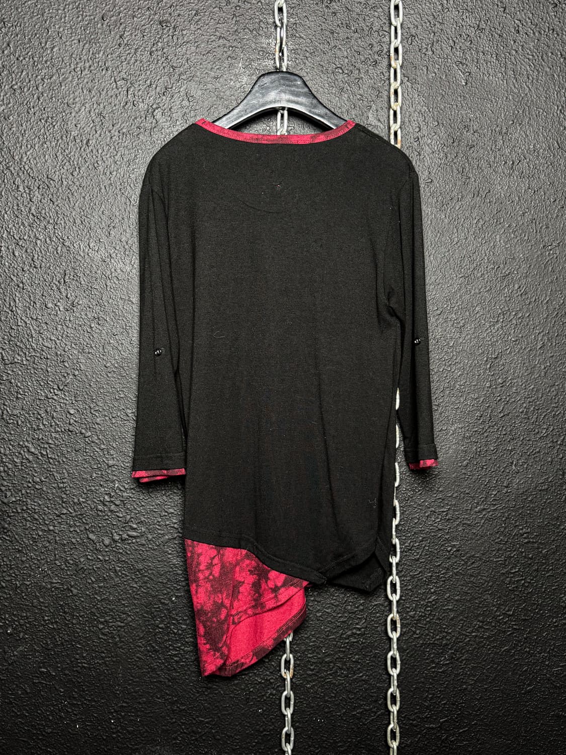 Black & Red Layered 3/4 Sleeve T-shirt   상품이미지8