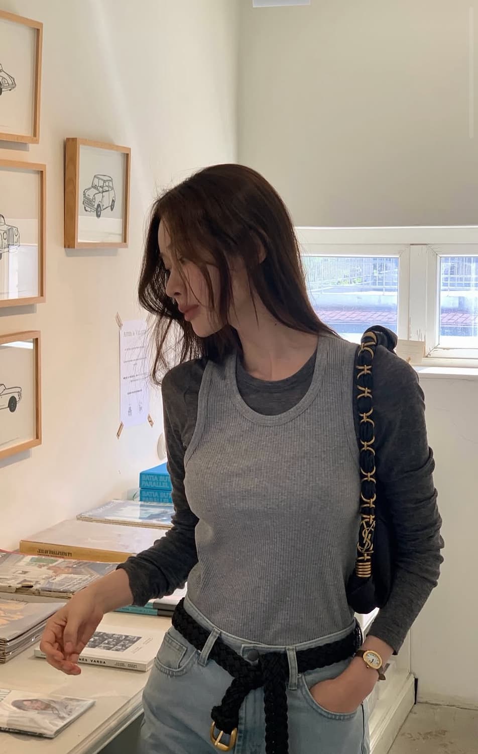 렉토 RECTO 골지 탱크탑 슬리브리스 그레이 상품이미지2