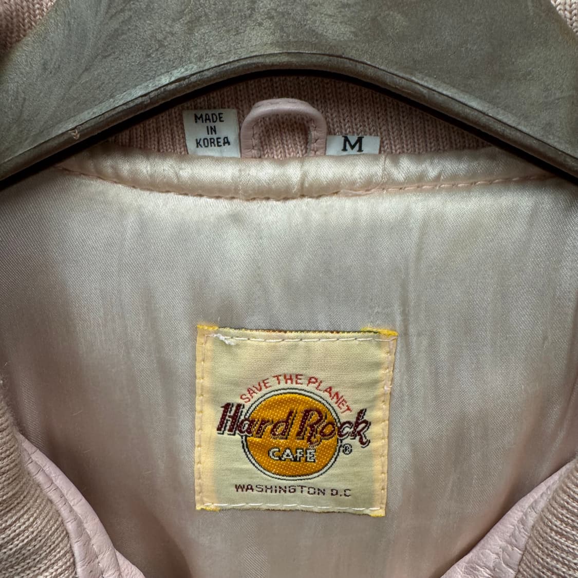 90s 하드락 카페 레더 바시티 자켓 후면 빅로고 포인트 핑크 상품이미지6