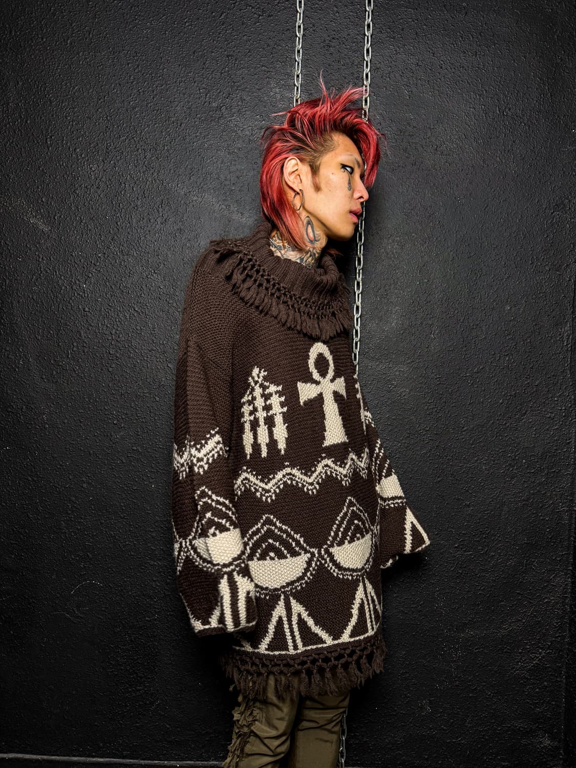 Ethnic Ankh Wool Poncho Knit 상품이미지3