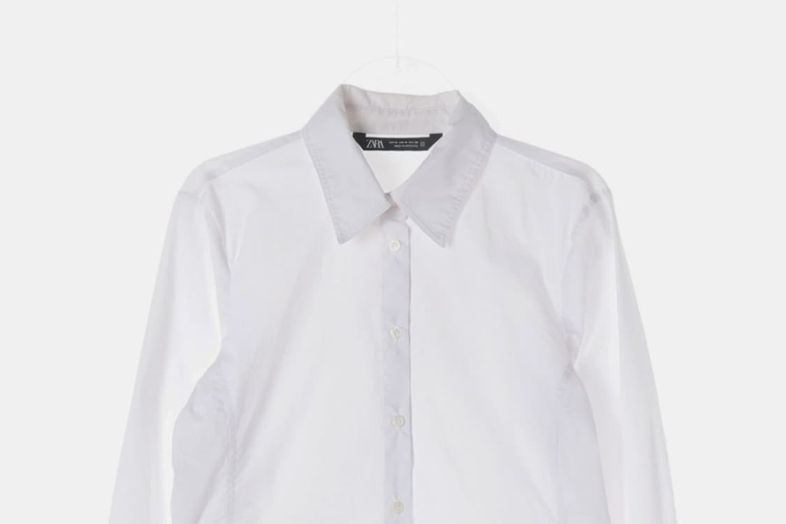 ZARA 화이트 코튼 베이직 긴팔 셔츠 M 상품이미지3
