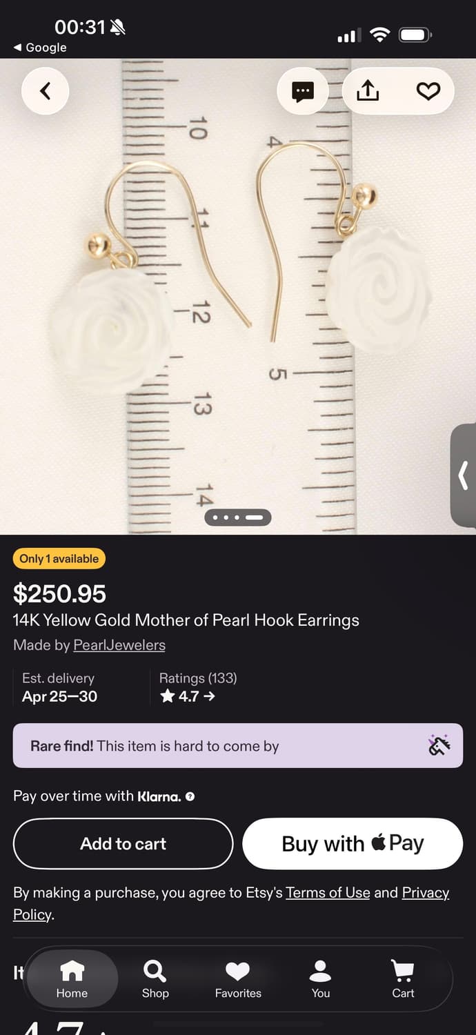 14k gold Rose shaped pearl earring 상품이미지5