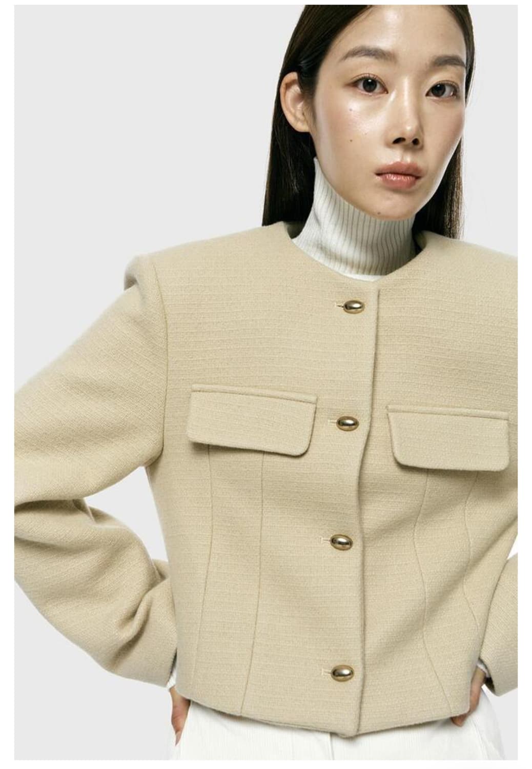 아르카익 round pad crop jacket_yellow beige 상품이미지3