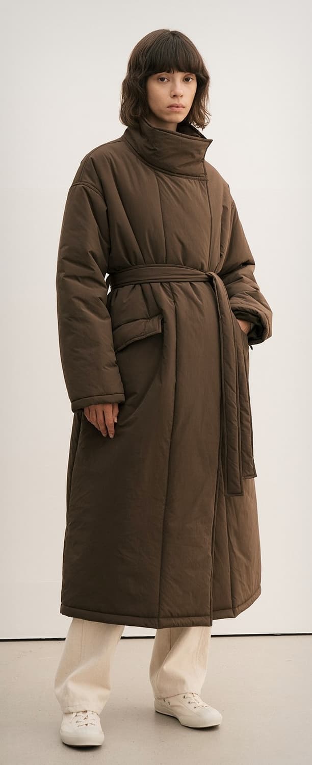 르Le 하이넥 패딩 롱코트/브라운 상품이미지4