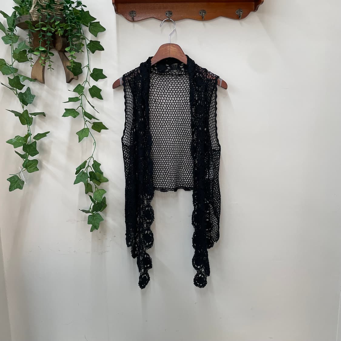 쿠로펑크 히피 보헤미안 그런지페어리 블랙 크로쉐 망사 베스트 상품이미지1