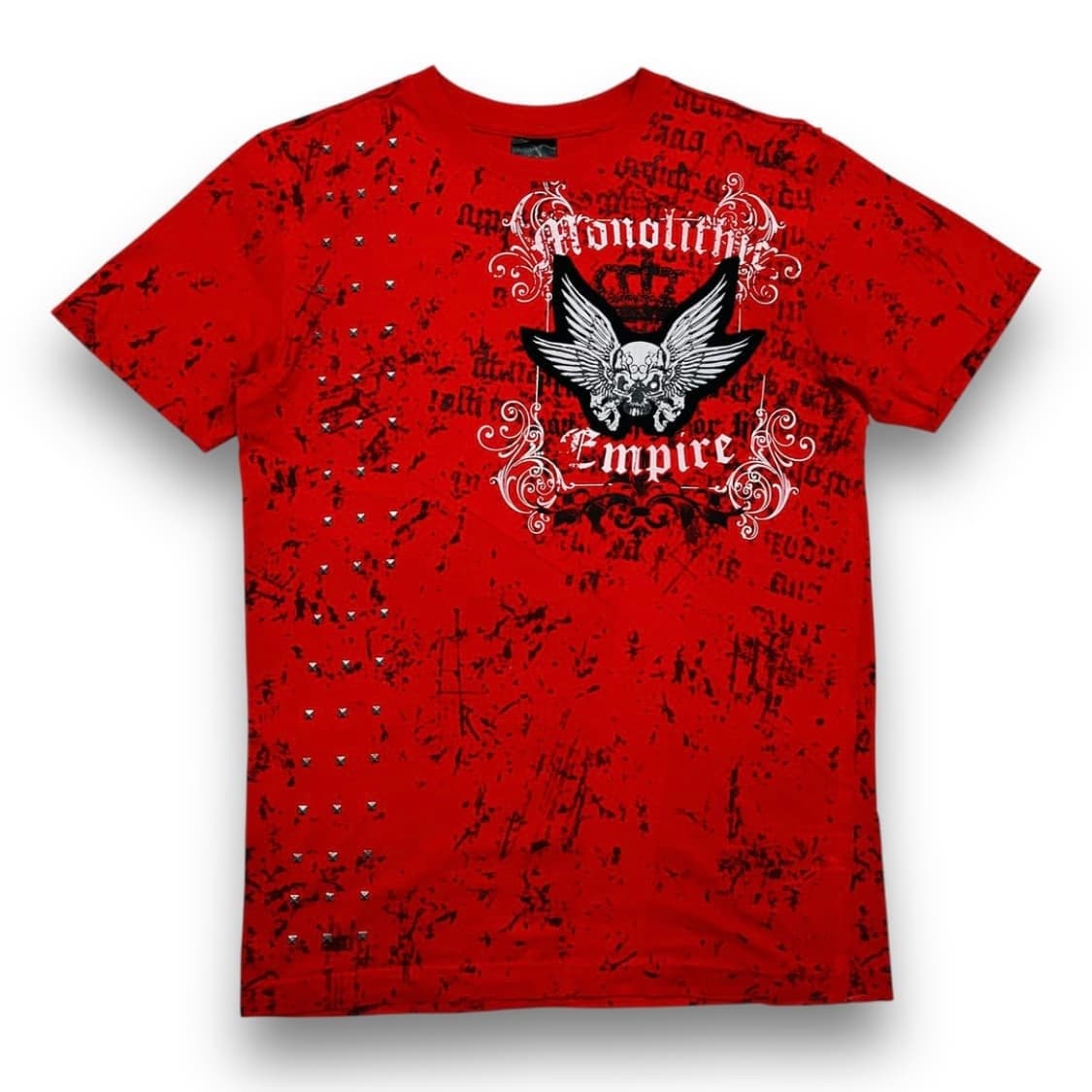 펑크 로우 블루 엠파이어 스컬 스터드 레드 반팔 티셔츠 상품이미지3