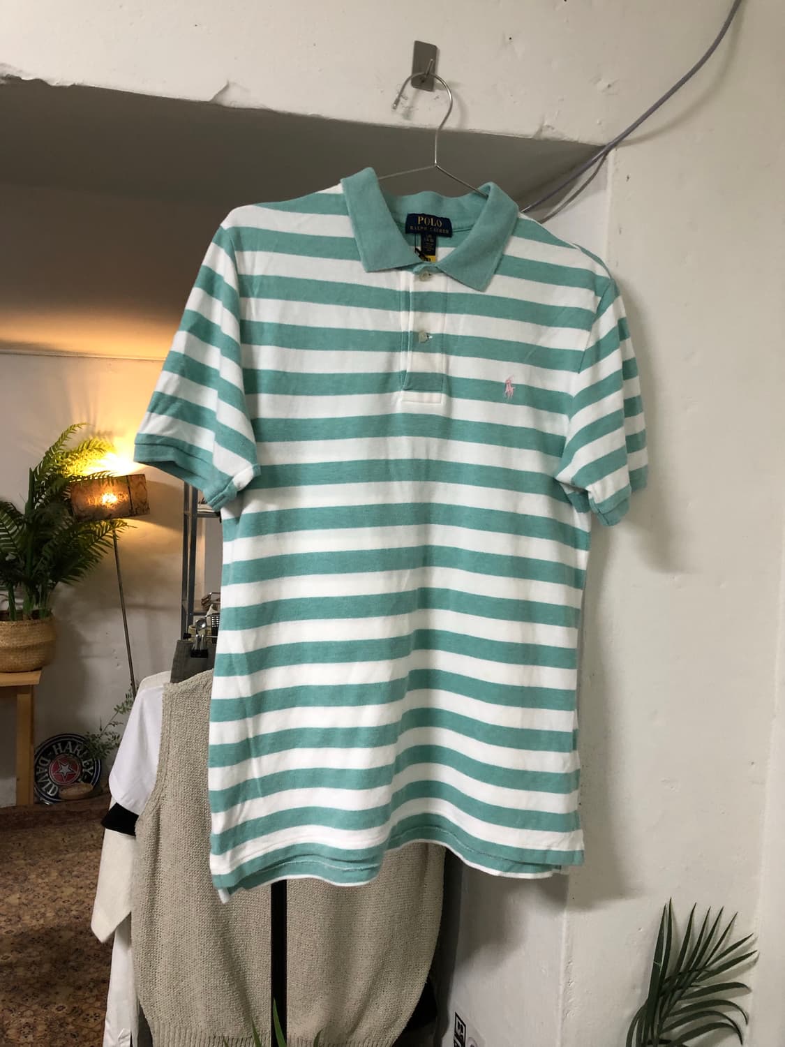 Polo Ralph Lauren 핑크 로고 스트라이프 반팔티 상품이미지1