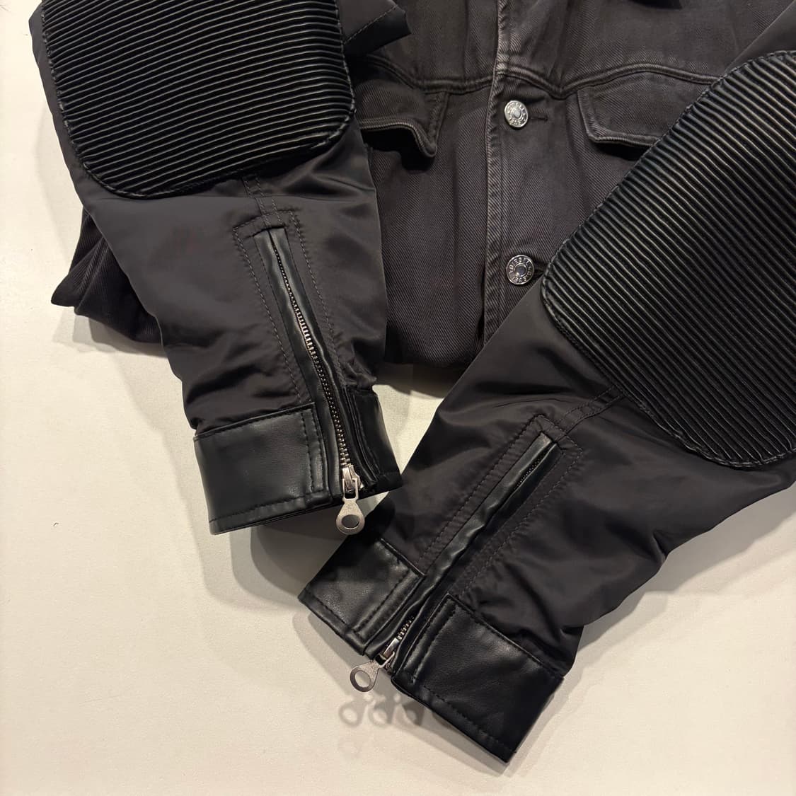 [L] 디젤 블랙 데님 퀼팅 레더 자켓 라이더 D670 상품이미지6