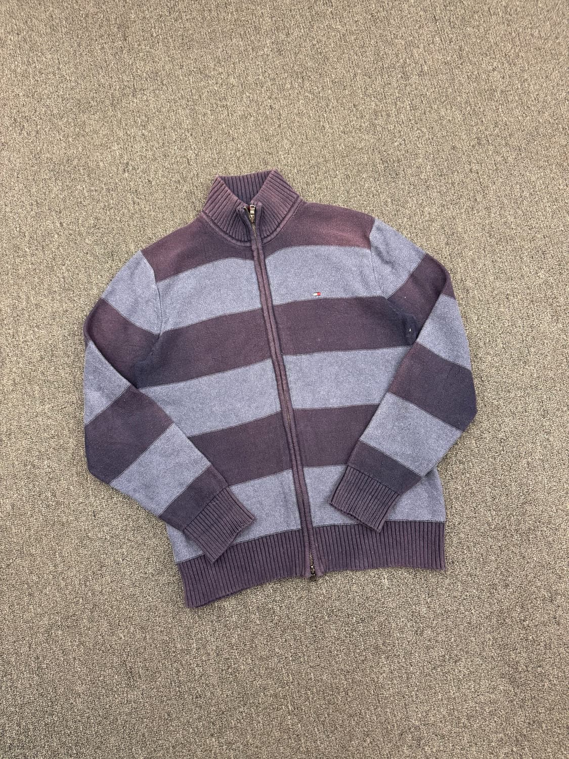 M)타미 힐피거 빈티지 네이비 스트라이프 니트집업 상품이미지1