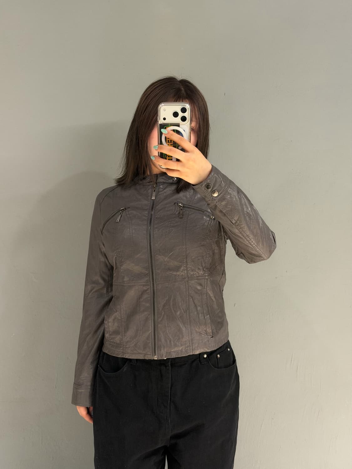 neck snap detail leather jacket 상품이미지2