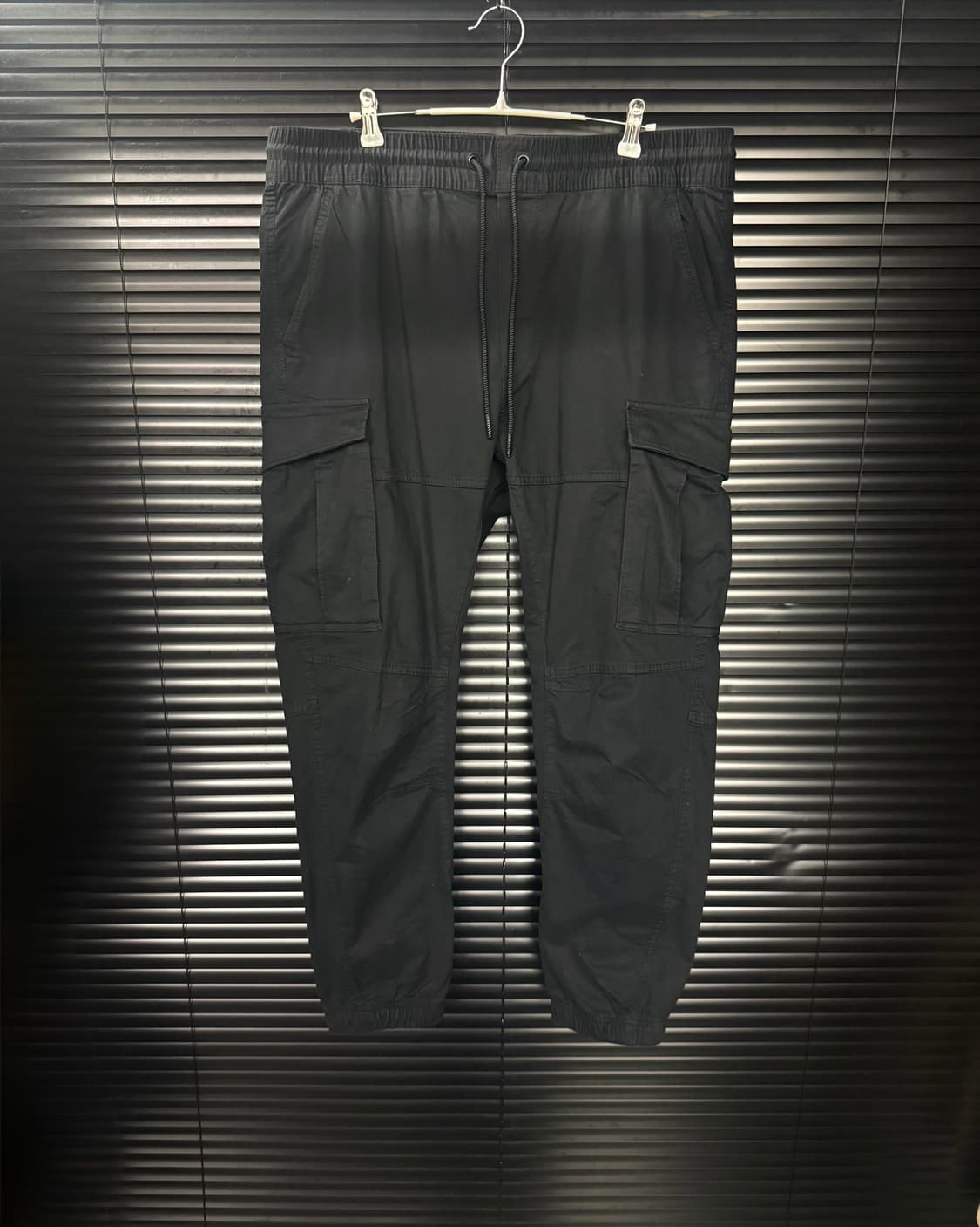 H&M 새깅 조거 밴딩 팬츠 블랙 검정 워시드 L 100 카고 포켓 끈 상품이미지2
