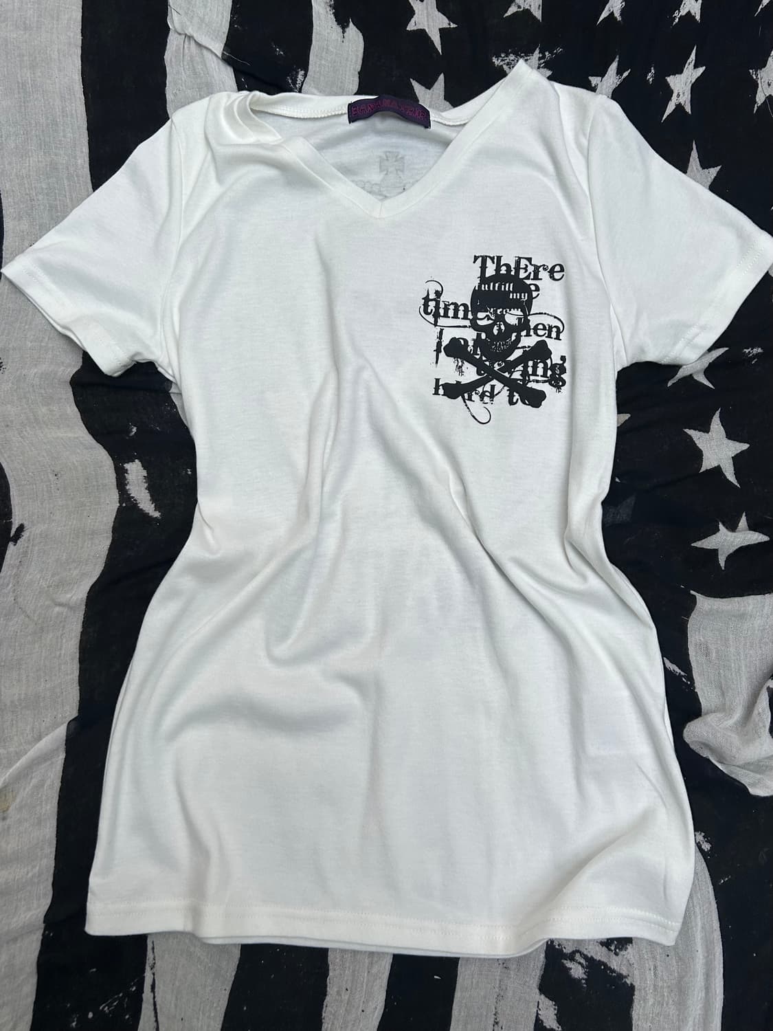 2000s JPN 펑크 스컬&윙 글리터 디테일 티셔츠 상품이미지2