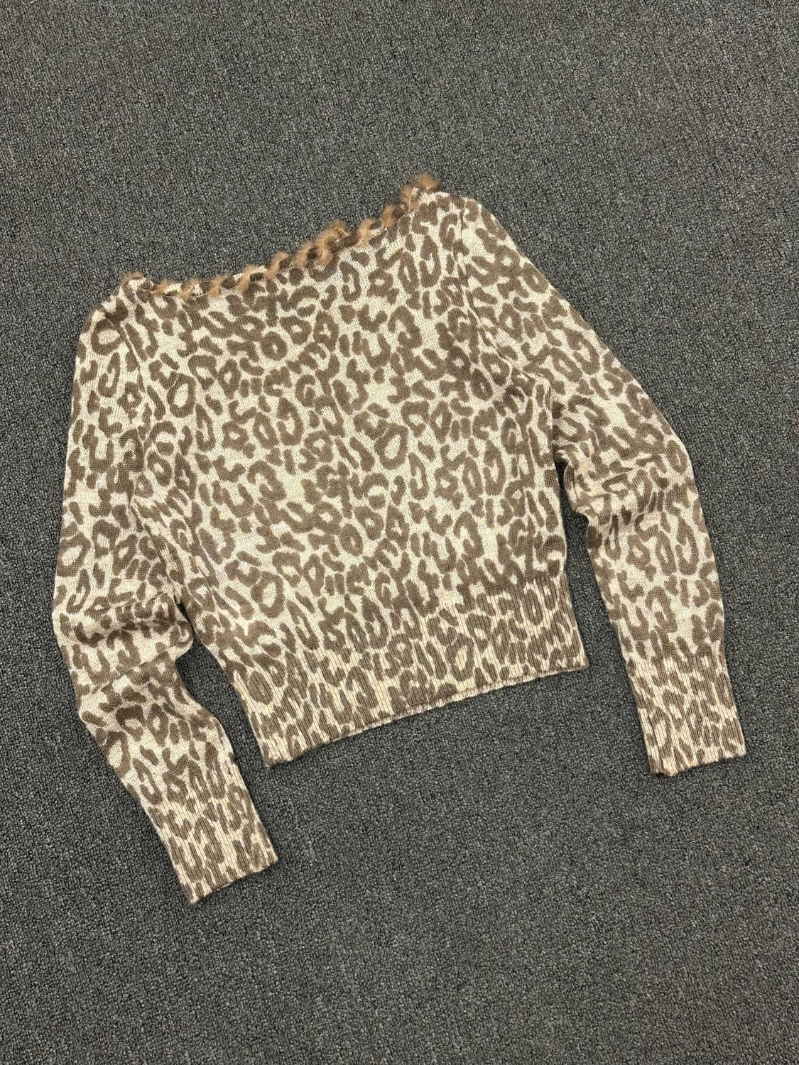 10)Japanese vintage 여성 레오파드 퍼 트리밍 니트 탑 상품이미지4