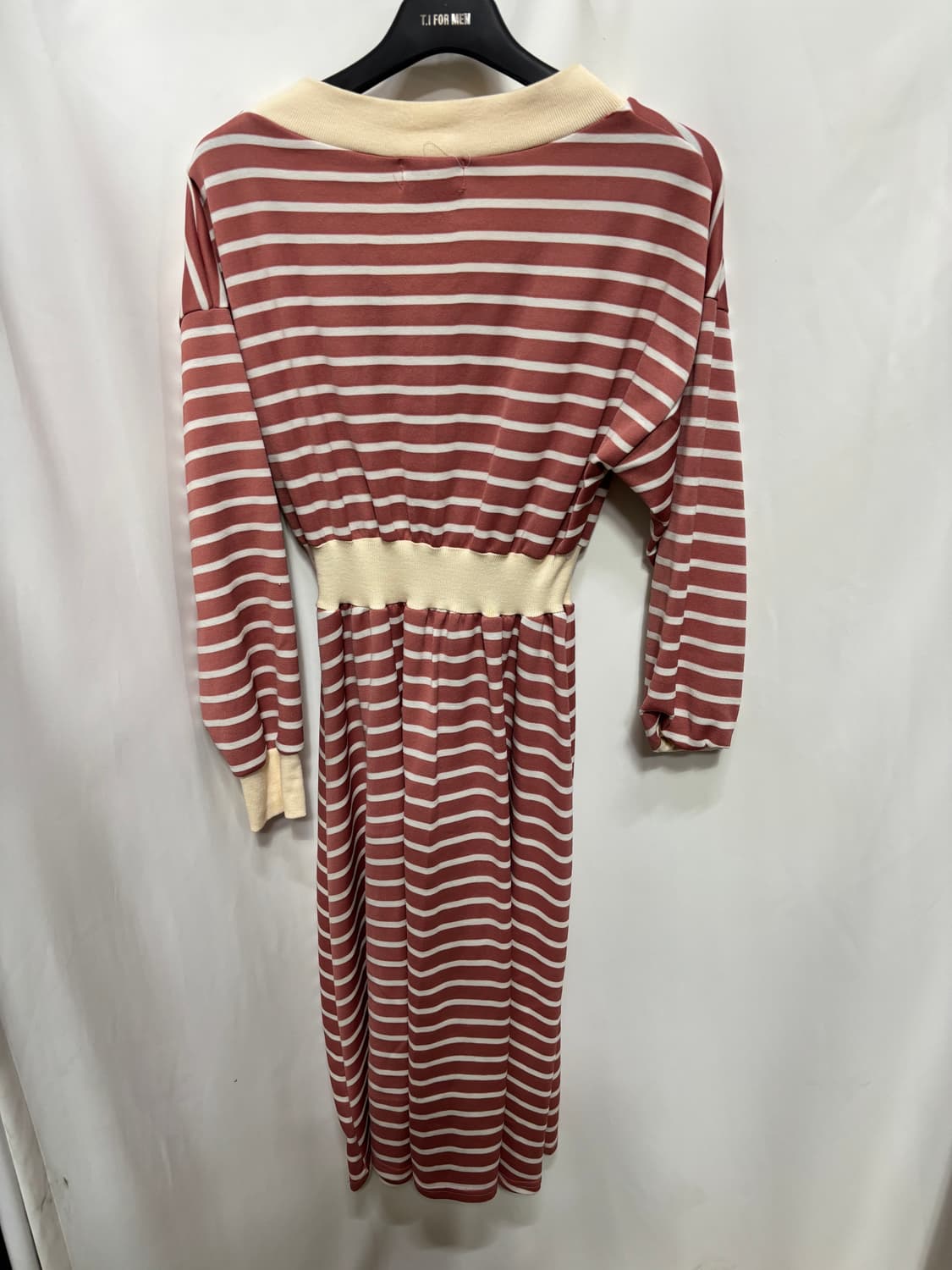 스트라이프 허리 밴딩 브이넥 롱 원피스 상품이미지4