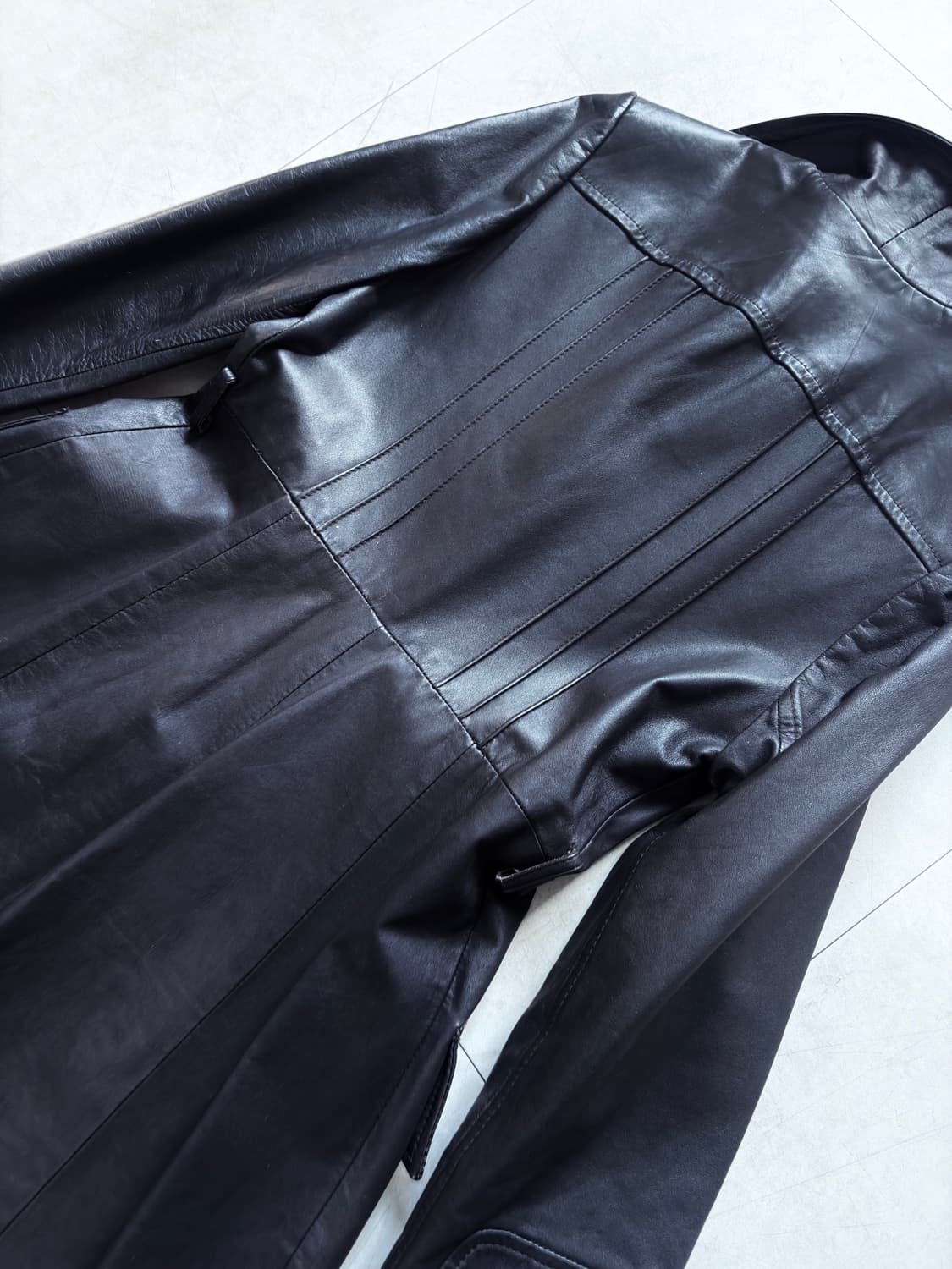 Vintage : Wide Lapel Black Leather Maxi 상품이미지6