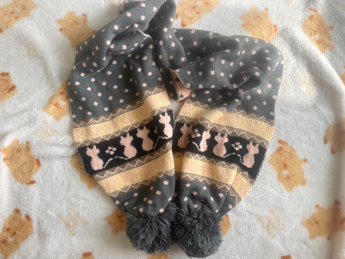 모리걸 빈티지 고양이 도트 머플러 💗🩶🐱 상품이미지2